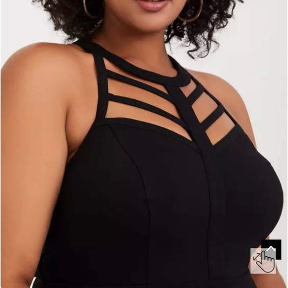 Black Bengaline Caged High Neck Peplum Top - Picture 2 of 8